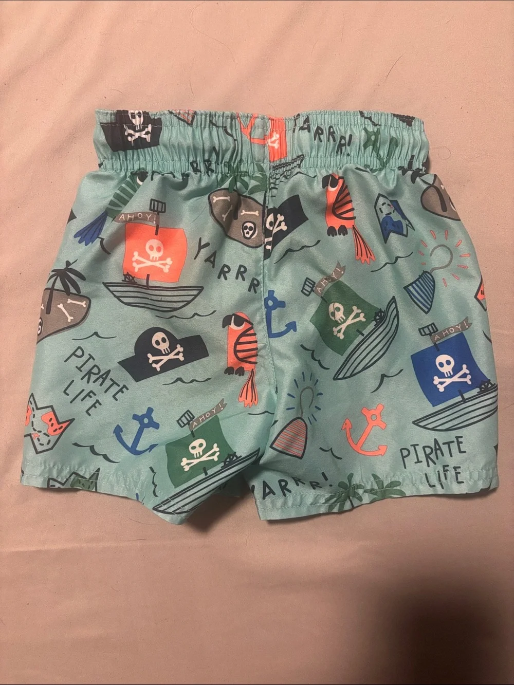 Cat & Jack Aqua Pirate Print Swim Trunks with Orange Accents